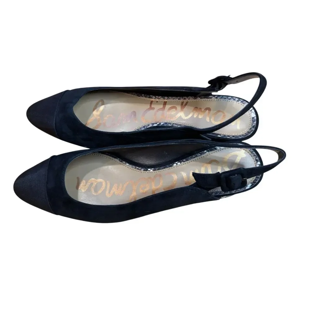 SAM EDELMAN NWOT/NWOB Sadira Black Cap Toe Sling Back Heels Size 9 Quiet Luxury